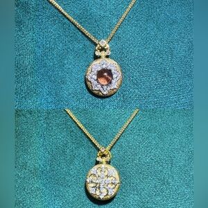Reversible CZ Pendant Necklace — 2-in-1 Design — Gold Tone